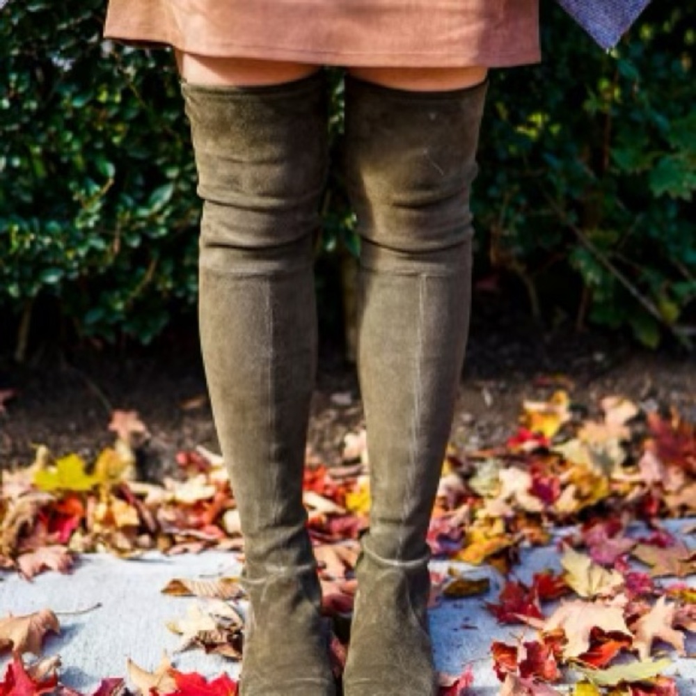 Stuart Weitzman Lowland Suede Thigh-High Green Over the Knee Boots